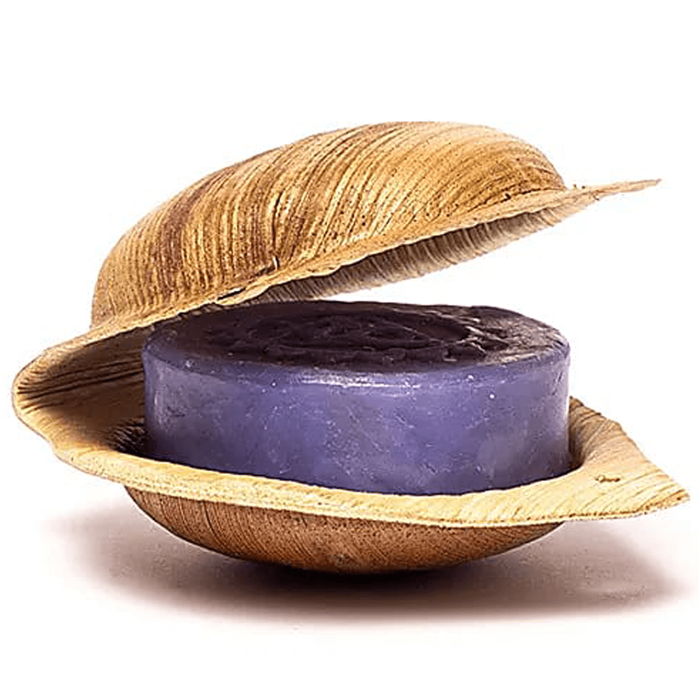 Χειροποίητο Φυσικό Αγιουρβεδικό Σαπούνι Holy Lama 5o Chakra Throat Vishuddha συσκευασμένο σε φύλλο φοίνικα 100g - mykarma.gr