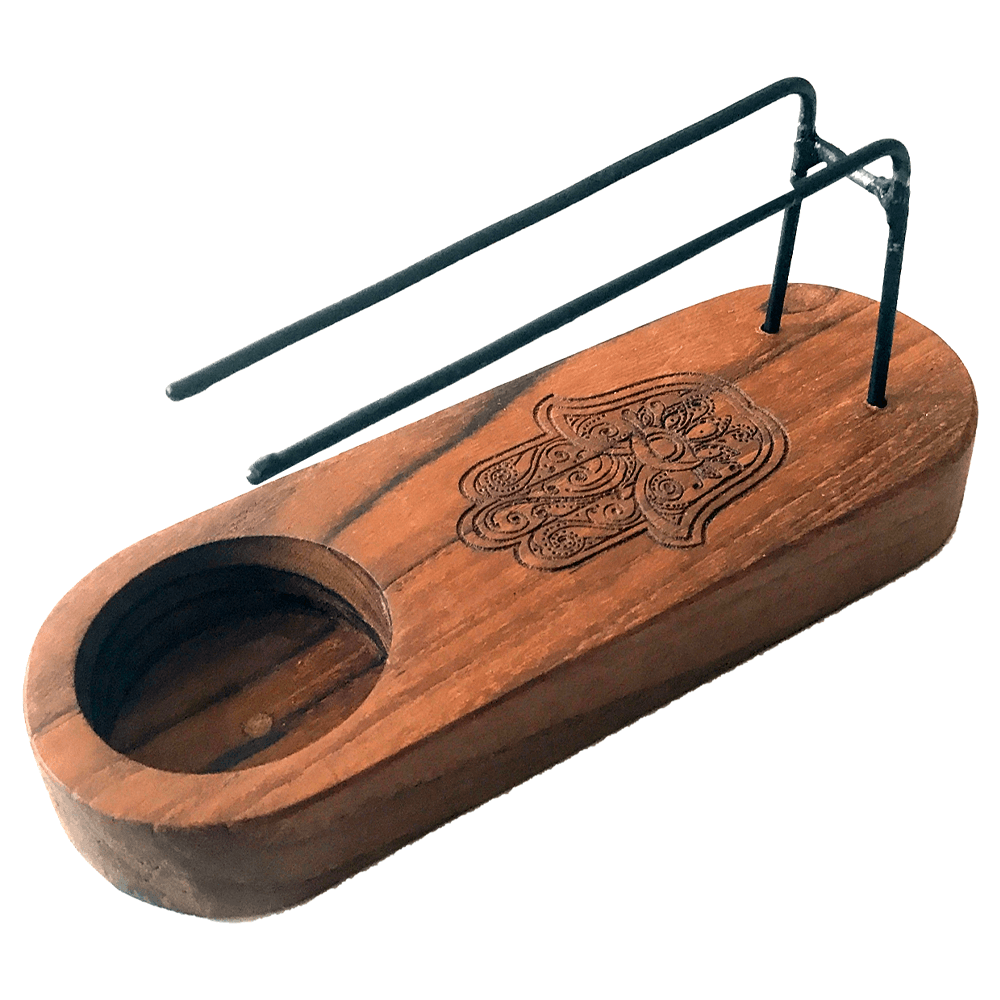 Ξύλινος Καυστήρας/Βάση ρεσώ «Hamsa» για καύση Palo Santo Διαστάσεις: 15x6x7 cm - mykarma.gr