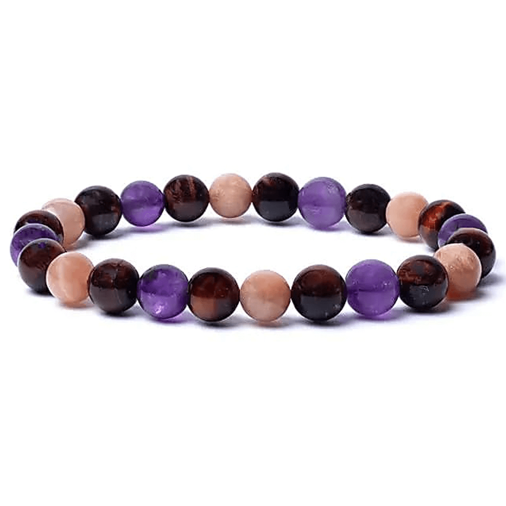 Βραχιόλι ελαστικό από Μάτι Τίγρης,Ηλιόλυθο & Αμέθυστο Α ποιότητας Χάντρες των ±0.5 cm - mykarma.gr