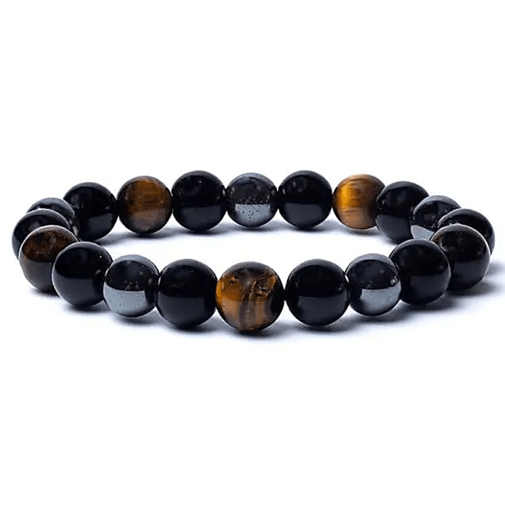 Βραχιόλι ελαστικό από Μαύρο Οψιδιανό, Μάτι Τίγρης & Αιματίτη - Χάντρες ±0.8 cm - mykarma.gr
