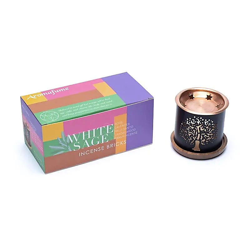 Σετ Aromafume Λευκό Φασκόμηλο (Smudge):Καυστήρας «Tree of Life» + 6x2 τούβλα/θυμιάματα - mykarma.gr