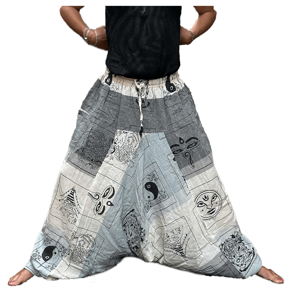Παντελόνα Aladdin με Himalayan print - γκρι - one size - 100% Βαμβάκι - mykarma.gr