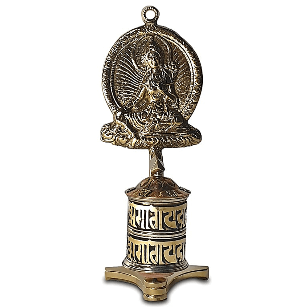 Τροχός προσευχής & καλής τύχης «Πράσινη Τάρα» (Green Tara Prayer Wheel) - ορείχαλκος Μέγεθος: 18 x 7 x 6 cm Βάρος: 300 g - mykarma.gr