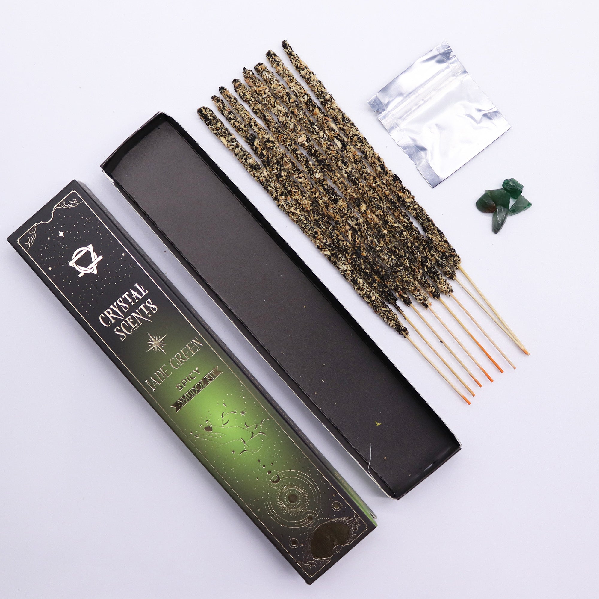 Smudge Kit - Χειροποίητα Αρωματικά Στικ που συνδυάζουν Αναζωογονητικό άρωμα & ενέργεια από φυσικό κρύσταλλο Νεφρίτη (Jade) - mykarma.gr