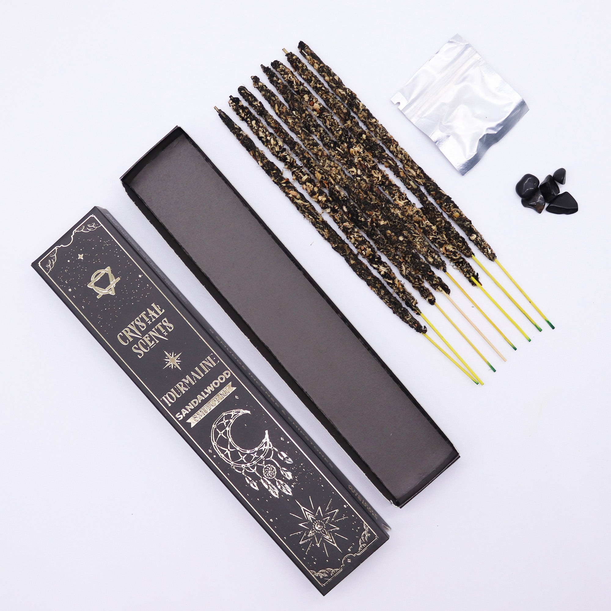 Smudge Kit - Χειροποίητα Αρωματικά Στικ που συνδυάζουν άρωμα από Σανταλόξυλο & ενέργεια από ορυκτό Μαύρη Τουρμαλίνη (Black Tourmaline) - mykarma.gr