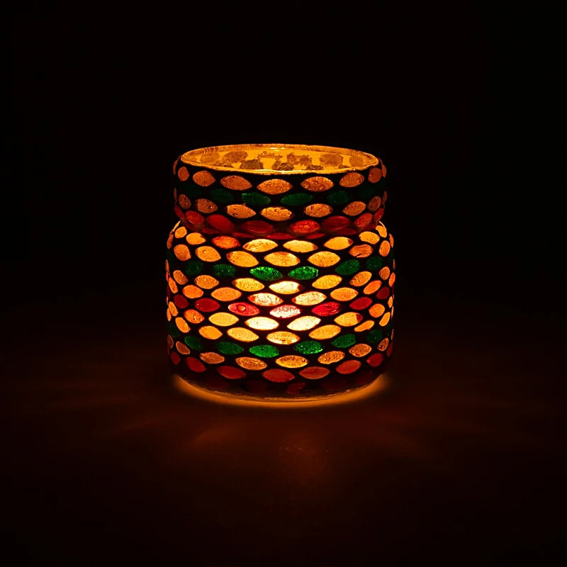 Μωσαϊκό φωτιστικό για κεριά - φθινοπωρινές αποχρώσεις Διαστάσεις: 8 cm - mykarma.gr