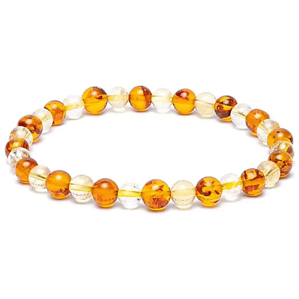 Βραχιόλι από Κεχριμπάρι & Κιτρίνη (Amber/Citrine) - ελαστικό Χάντρες: ± 6mm - mykarma.gr