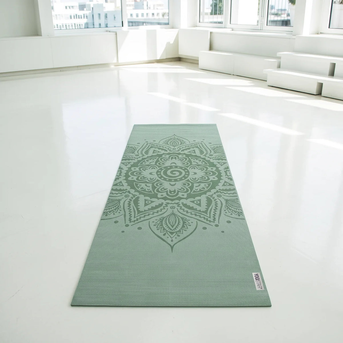 Yogistar - Στρώμα γιόγκα Basic Art Collection 'Spiral Mandala' (velvet mint) Διαστάσεις: 183 εκ x 61 εκ x 4 mm Βάρος 1,25 kg - mykarma.gr
