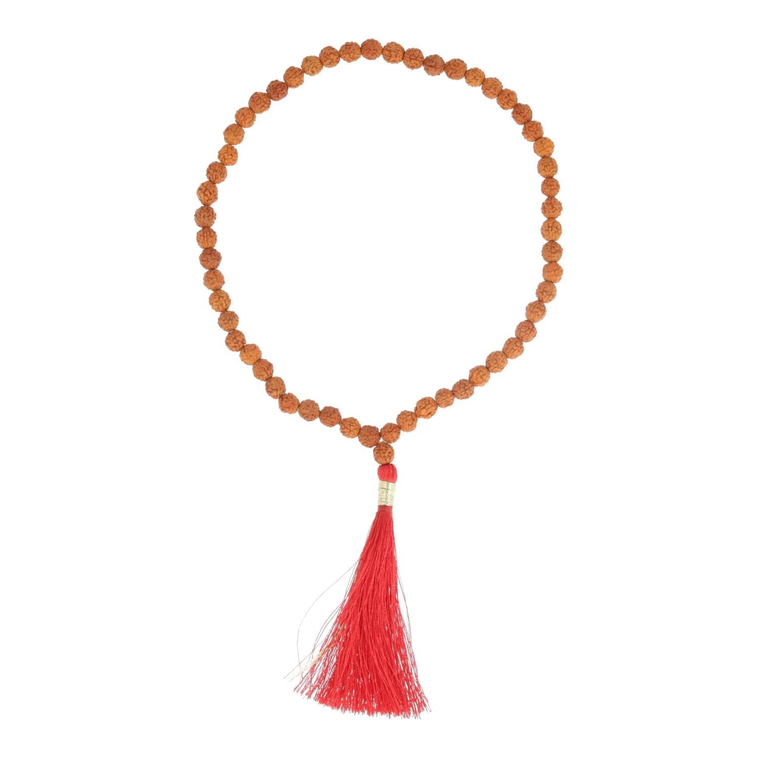 Travel Mala Rudraksha Ταξιδιού - φυσικοί σπόροι - 54 χάντρες με κόκκινη φούντα & πουγκί δώρο Διαστάσεις: 0,6 εκ