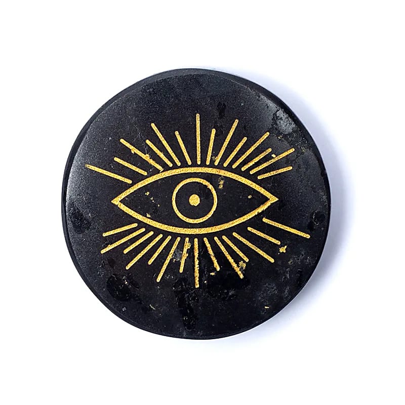 Χαραγμένος Ορυκτός Ενεργειακός δίσκος «All-seeing eye» - Μαύρη Τουρμαλίνη (Black Tourmaline) Διαστάσεις: 5.5x1 cm