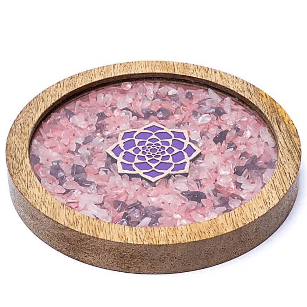 Σουβέρ - Με ημιπολύτιμους λίθους Ροζ Χαλαζία,Αμέθυστο & Σύμβολο “Λωτού” Διαστάσεις: 10 x 1.7 cm - mykarma.gr