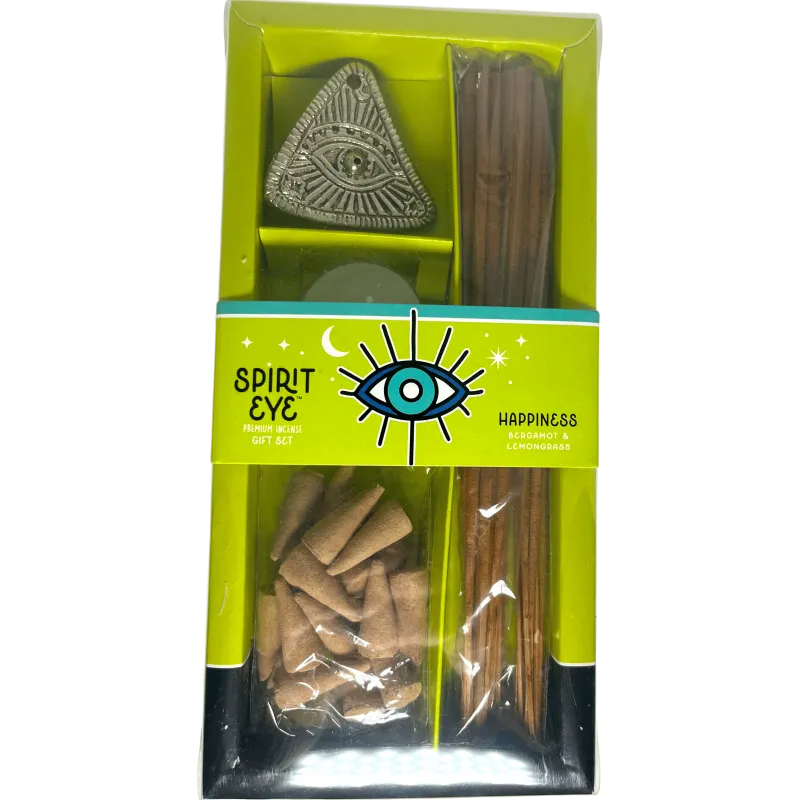 Σετ Δώρου SPIRIT EYE -  «Ευτυχία» Περγαμόντο & Λεμονόχορτο   30 Στικ,20 κώνους+Βάση & κεράκι ρεσώ