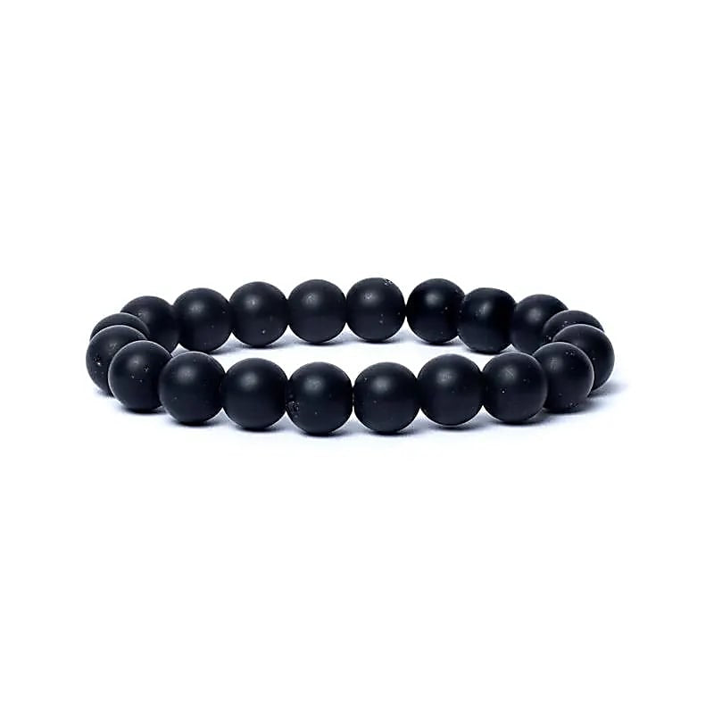 Βραχιόλι Μαύρος Όνυχας (Black Onyx) ΑΑ ποιότητας - ελαστικό με ματ χάντρες των 1 cm - mykarma.gr
