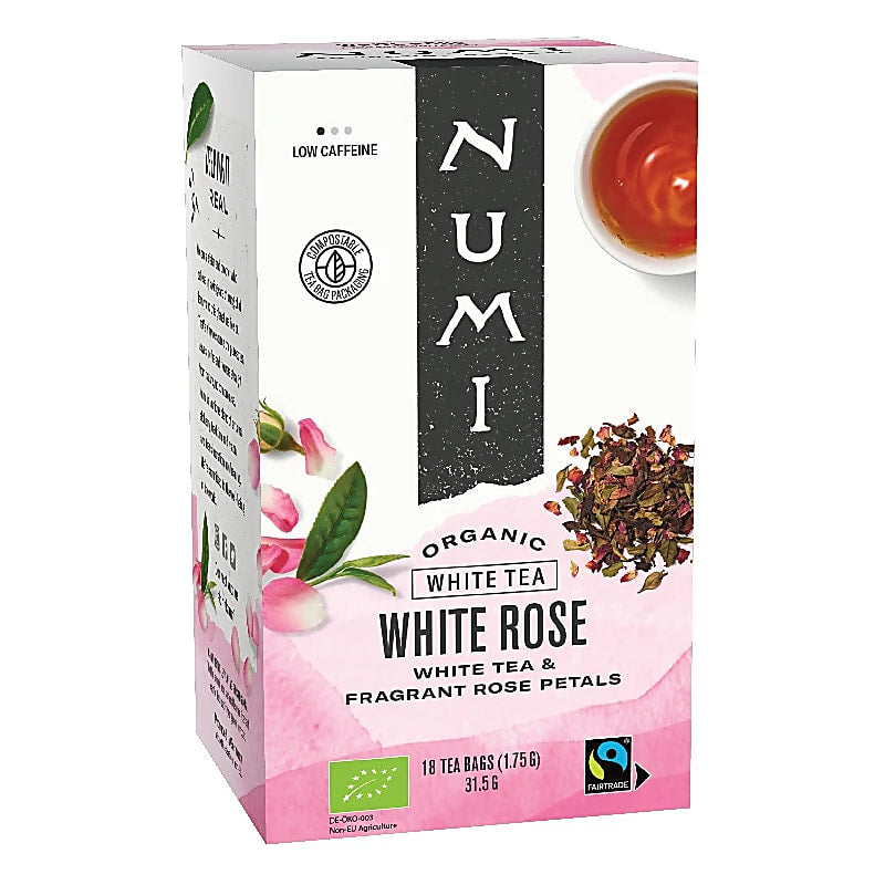 Organic Numi White Rose Tea - 18 x 1,75 g  ΣΑΚΟΥΛΑΚΙΑ Λευκό Τσάι με Λευκό Τριαντάφυλλο-περιέχει χαμηλή δόση καφεΐνης - mykarma.gr