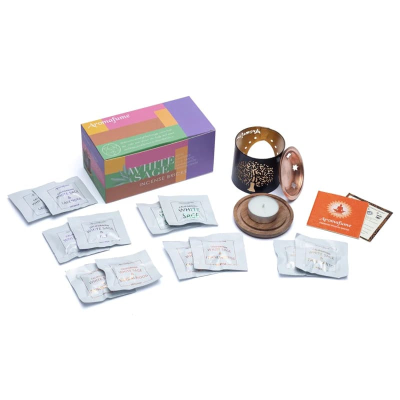 Σετ Aromafume Λευκό Φασκόμηλο (Smudge):Καυστήρας «Tree of Life» + 6x2 τούβλα/θυμιάματα - mykarma.gr