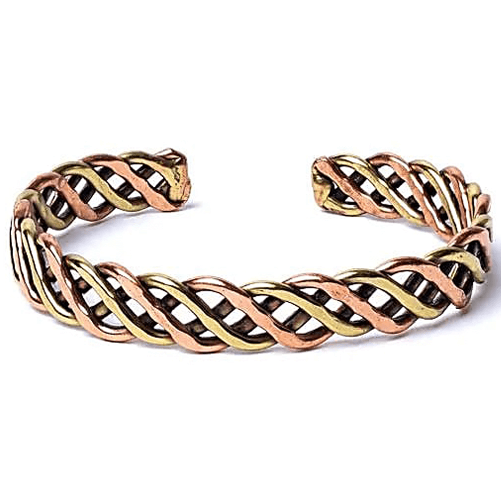 Βραχιόλι πλεκτό Χαλκού με Ορείχαλκο - χειροποίητο - μπρονζέ/χρυσό χρώμα Μέγεθος ρυθμιζόμενο - mykarma.gr