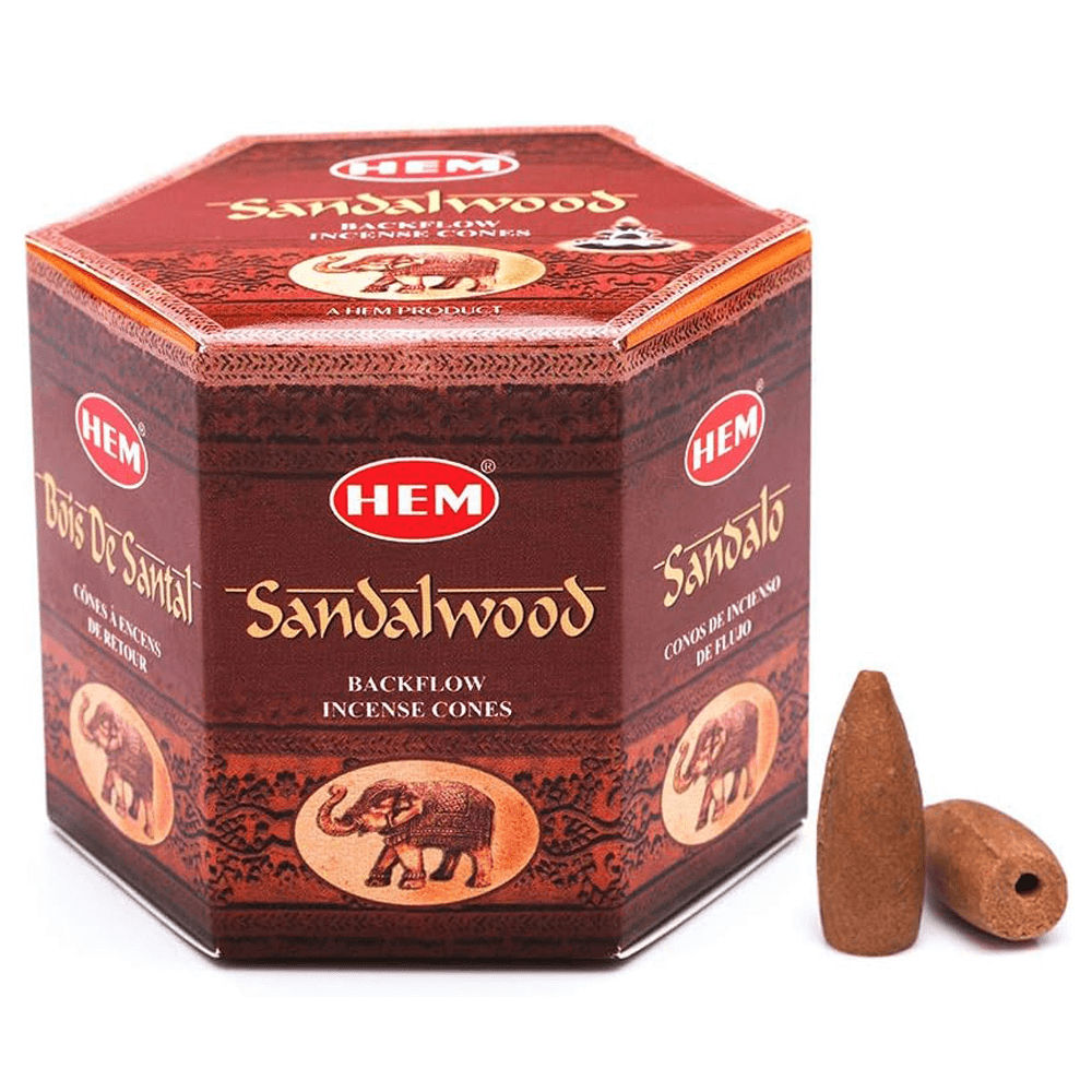 Κώνοι θυμιάματος ανάστροφης ροής HEM Backflow Sandalwood - Σανταλόξυλο Περιέχει 40 κώνους - mykarma.gr