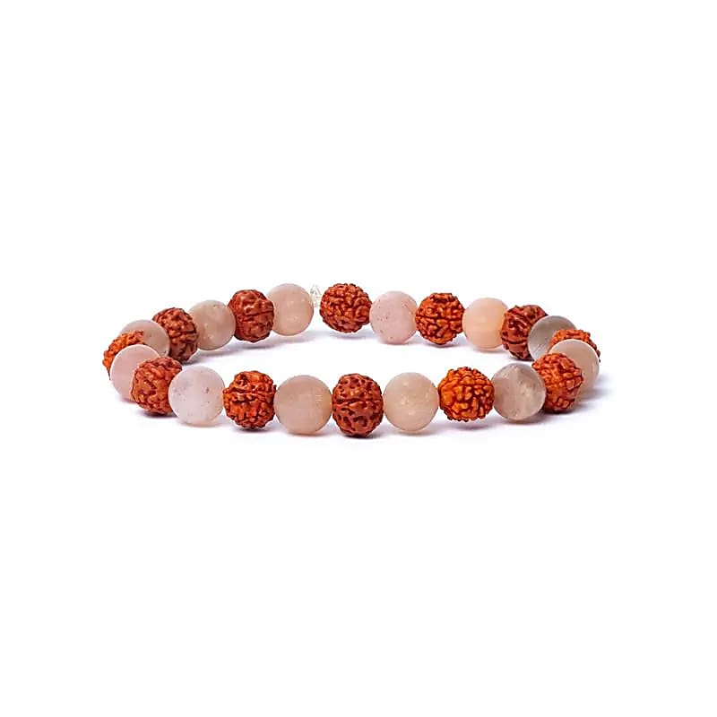 Βραχιόλι από Rudraksha & Φεγγαρόπετρα (Peach Moonstone) - ελαστικό Διαστάσεις χάντρας: 0,7 cm - mykarma.gr