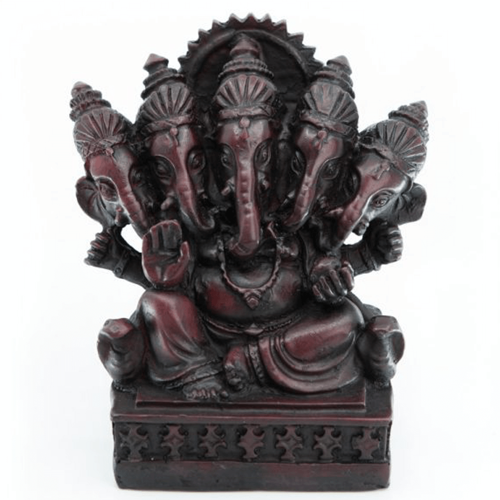 Άγαλμα Γκανέσα (Ganesh) με 5 κεφάλια σε Σκούρο Κόκκινο Χρώμα Διάστασεις: 13cm - mykarma.gr