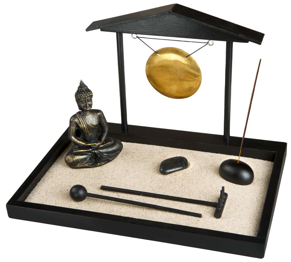 Ξύλινος Δίσκος Zen Garden με Βούδα & Gong για Χαλάρωση & Διαλογισμό Διαστάσεις: 28 x 19 cm