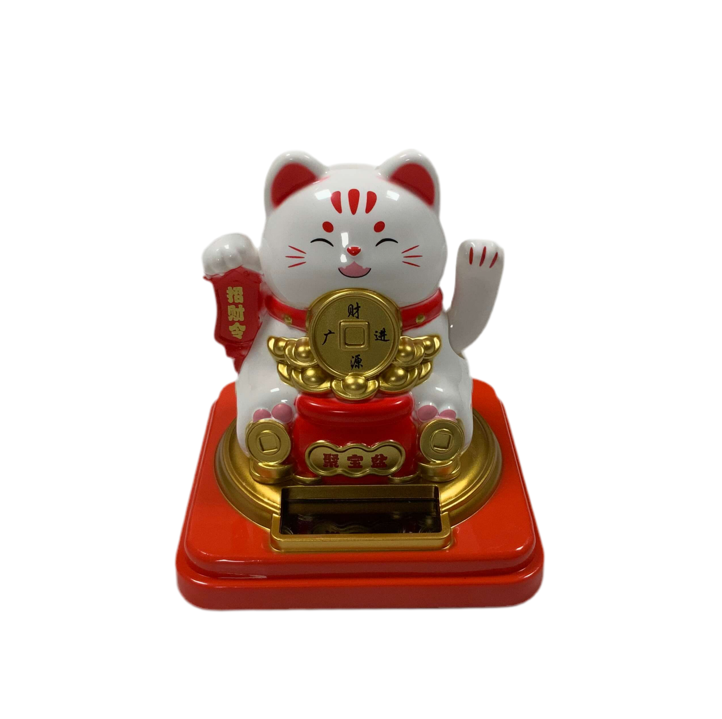 Maneki Lucky Cat - Σύμβολο καλής Τύχης & Πλούτου κουνάει το χέρι με τυχερά σύμβολα Διαστάσεις: 8,5 x 7 εκ