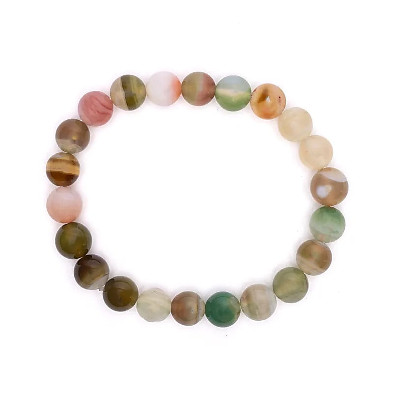 Ελαστικό Βραχιόλι με Φυσικό Αχάτη – Mixed Agate Διάμετρος χάντρας: ± 7 mm