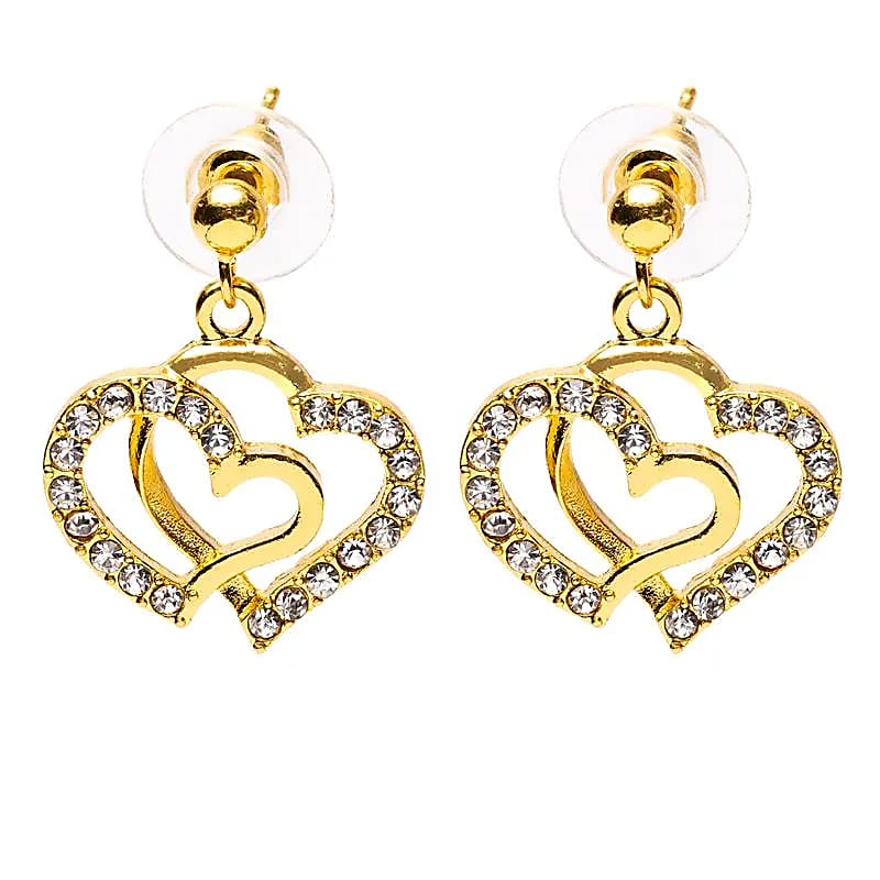 Σκουλαρίκια «Καρδούλες» με στρας σε Χρυσό Χρώμα Διαστάσεις: ±2 εκ - mykarma.gr