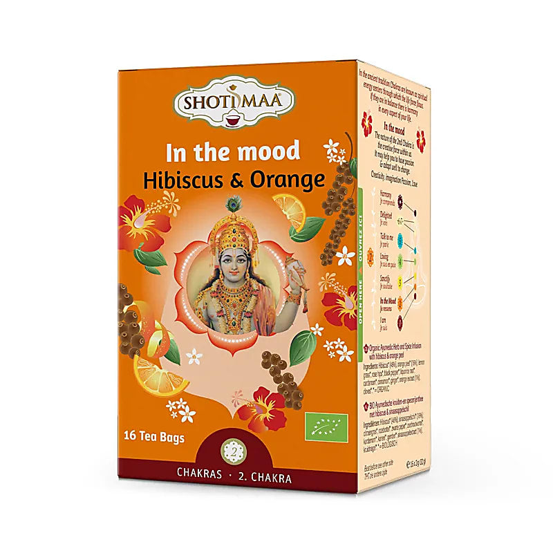 Organic Shoti Maa «In The Mood» Tea Hibiscus & Orange - 16 φακελάκια Αγιουρβεδικό Τσάι Ιβίσκο & Πορτοκάλι - χωρίς καφεΐνη - mykarma.gr