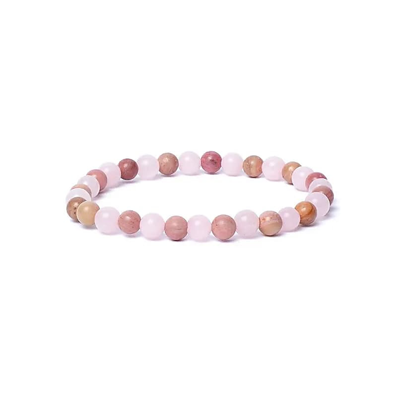 Βραχιόλι από Ροζ Χαλαζία & Θουλίτη (rose quartz/thulite) - ελαστικό Διαστάσεις χάντρας: 0,5 cm - mykarma.gr