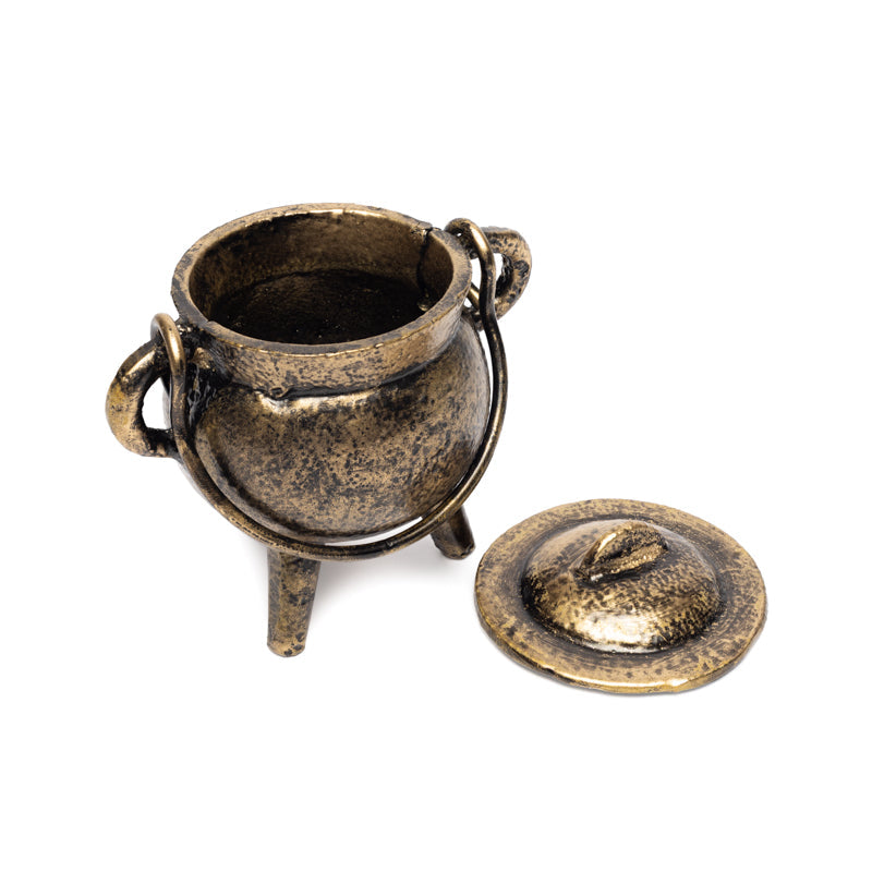Μαντεμένιος Καυστήρας (Cauldron cast iron) για καύση Θυμιαμάτων,Κώνων & Στικ με αιωρούμενη λαβή - χρυσό χρώμα Διαστάσεις: 6 x 7 cm Βάρος: 250 g
