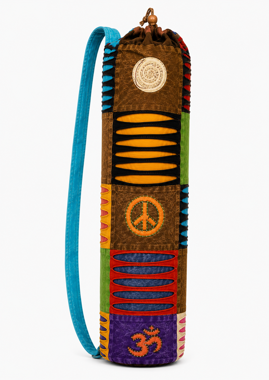 Boho Patchwork Yoga Mat Bag - Πολύχρωμη Τσάντα Μεταφοράς για στρώμα με πρακτικό κορδόνι - βαμβάκι - ποικιλία χρωμάτων Διαστάσεις: 75x22x12 cm Ø12 cm