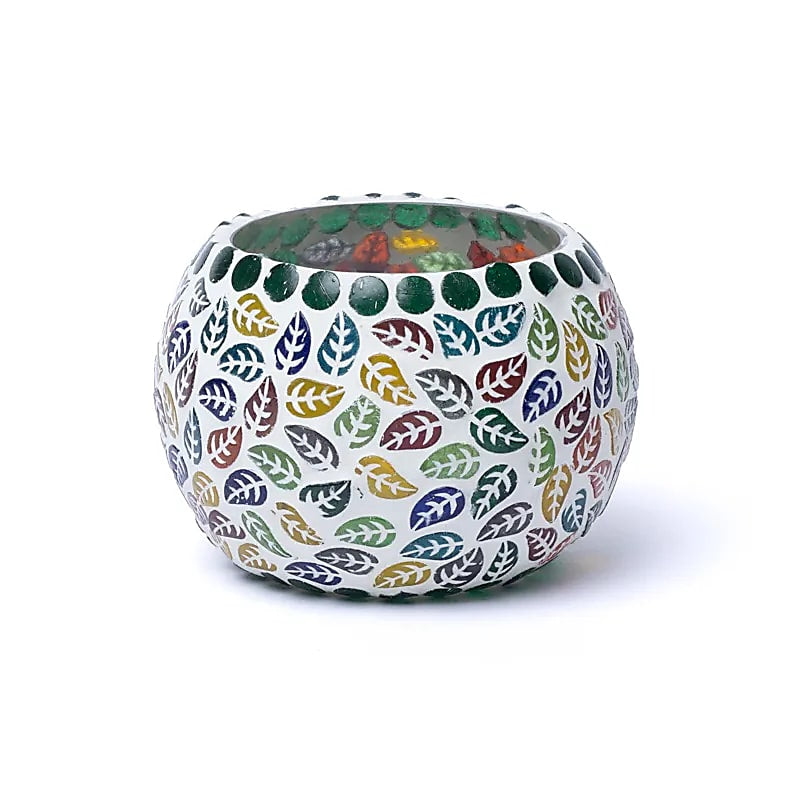 Μωσαϊκό φωτιστικό για κεριά - πολύχρωμα φύλλα Διαστάσεις: 9 cm - mykarma.gr