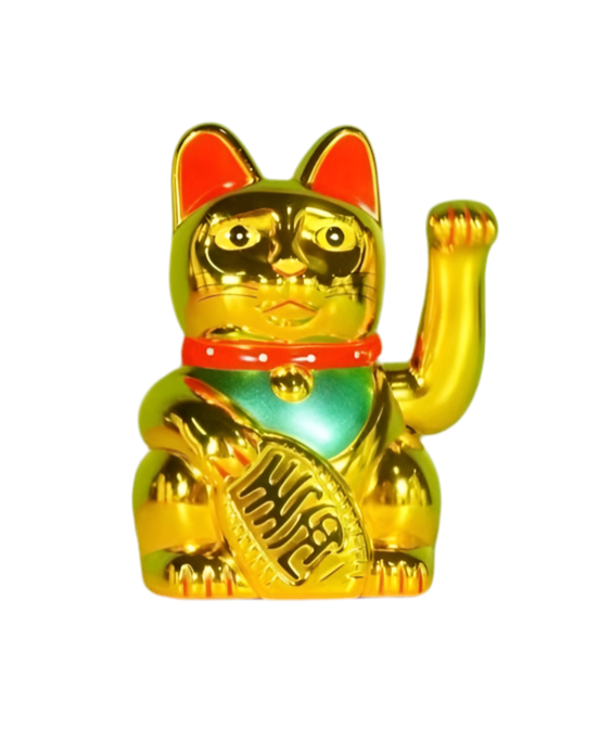 Maneki Neko Money Cat - Σύμβολο καλής Τύχης & Πλούτου Κουνάει το χέρι με μάτια ανοικτά Διαστάσεις: 12 εκ