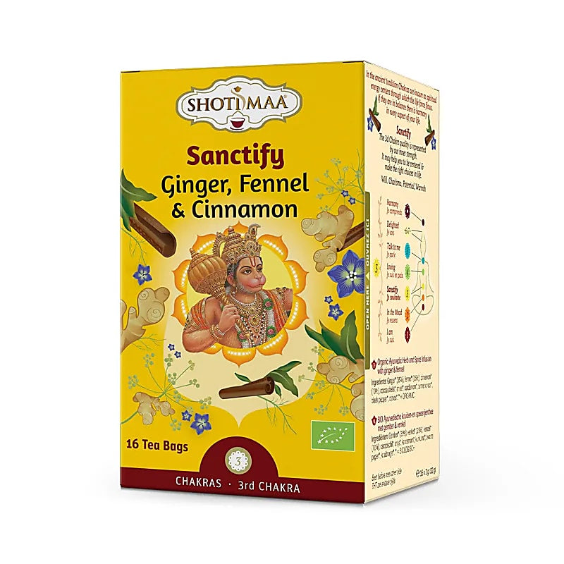 Organic Shoti Maa «Sanctify» Tea Ginger,Fennel & Cinnamon - 16 φακελάκια Αγιουρβεδικό Τσάι Τζίντζερ, Μάραθο & Κανέλα- χωρίς καφεΐνη - mykarma.gr