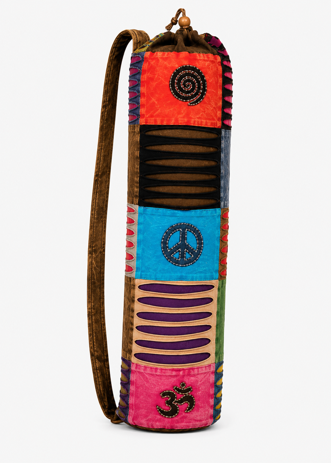 Boho Patchwork Yoga Mat Bag - Πολύχρωμη Τσάντα Μεταφοράς για στρώμα με πρακτικό κορδόνι - βαμβάκι - ποικιλία χρωμάτων Διαστάσεις: 75x22x12 cm Ø12 cm