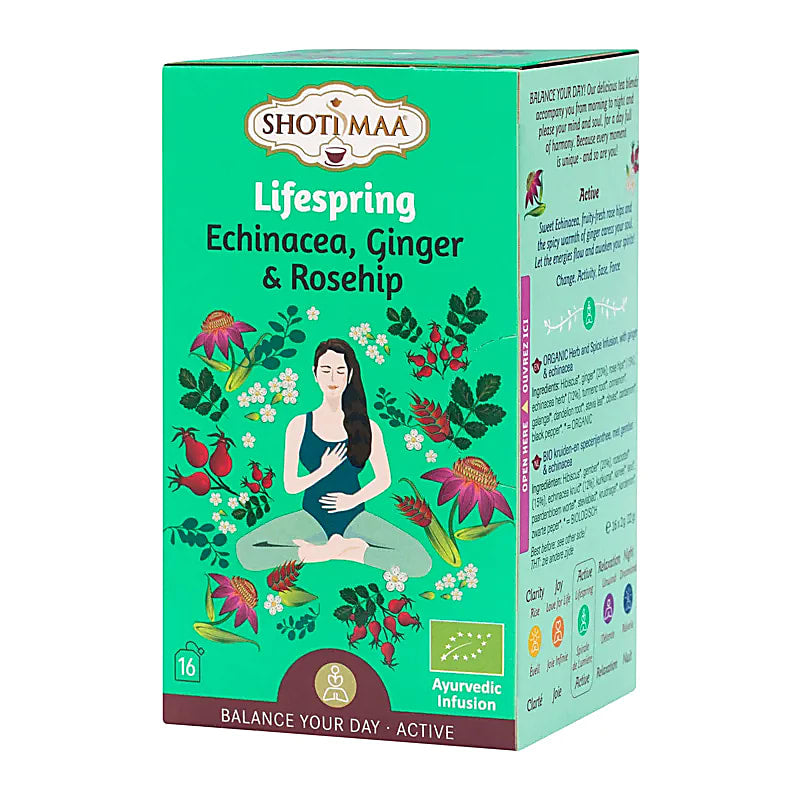 Organic Shoti Maa Tea «Ζωτική Ενέργεια» Echinacea,Ginger & Rosehip - 16 φακελάκια Αγιουρβεδικό Τσάι Εχινάκεια,Τζίντζερ & Αγριοτριαντάφυλλο - χωρίς καφεΐνη - mykarma.gr