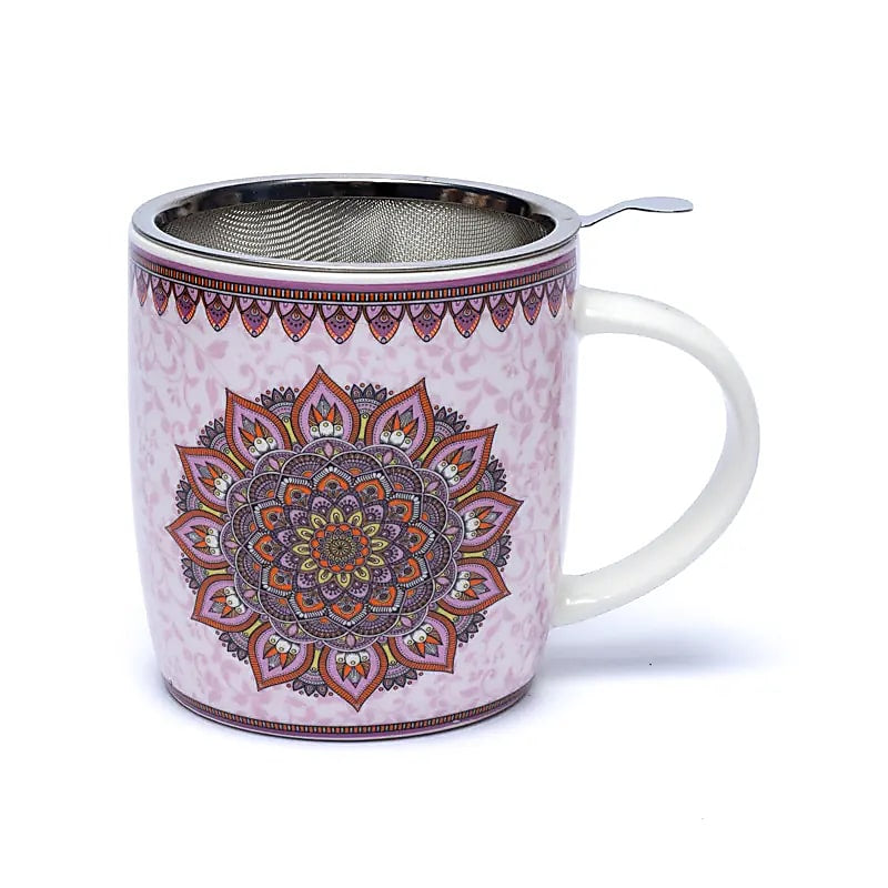 Ενα υπέροχο δώρο! Tea Infuser-Κούπα “Mandala” μωβ - Πορσελάνη 400 ml - mykarma.gr