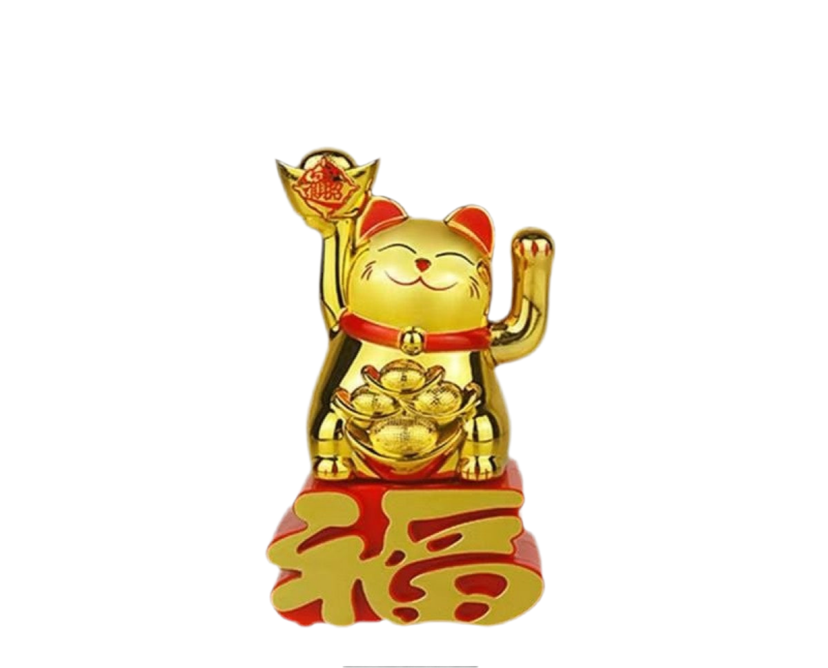 Maneki Lucky Cat - Σύμβολο καλής Τύχης & Πλούτου κουνάει το χέρι με τυχερό Σύμβολο & Yuni Διαστάσεις: 8 x 4 εκ - mykarma.gr