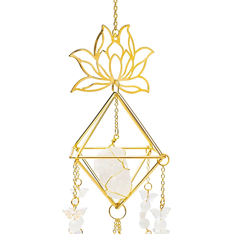 Κρύσταλλοι Feng Shui-Ηλιοπαγίδα (Suncatcher) «Λωτός» με Λευκό Χαλαζία & κρυστάλλινες σφαίρες Crystal String κρυστάλλινη διακόσμηση Διαστάσεις: ±9 x 51 cm - mykarma.gr