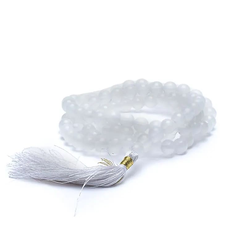 Mala White Agate - Λευκός Αχάτης 108 χάντρες Διαστάσεις: 0,8 cm - mykarma.gr