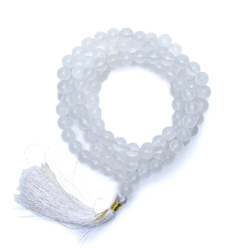 Mala White Agate - Λευκός Αχάτης 108 χάντρες Διαστάσεις: 0,8 cm - mykarma.gr