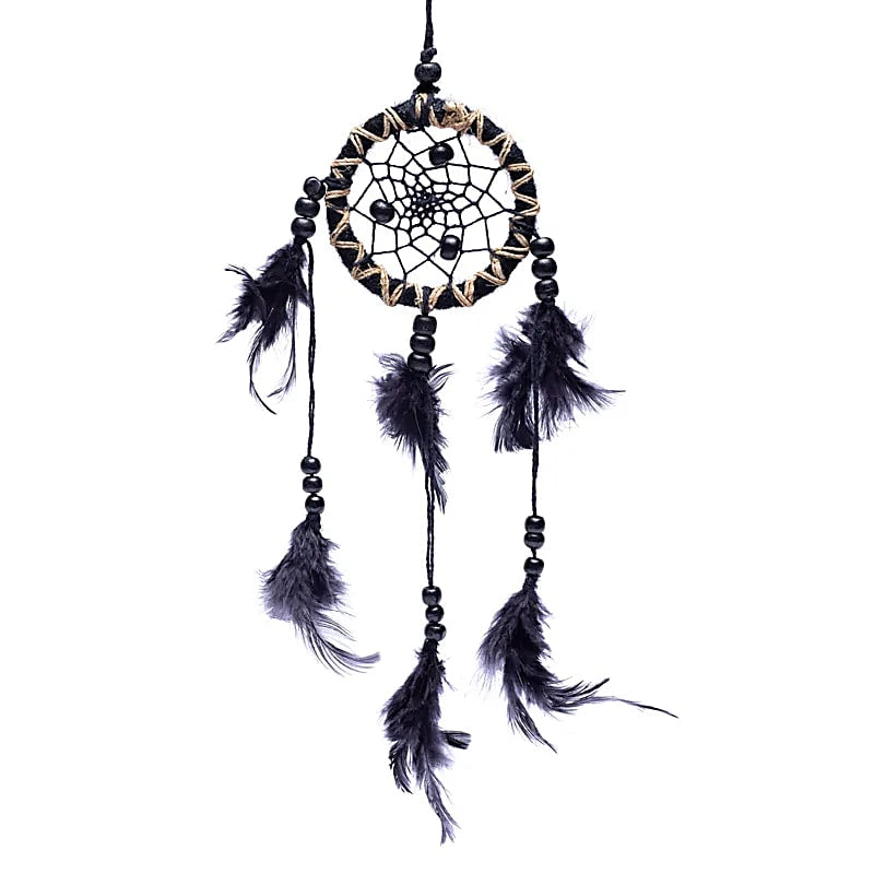 Κρεμαστά τοίχου - Dreamcatcher - Ονειροπαγίδα - μαύρη με ίνα κάνναβης Διαστάσεις: 7,5 × 25 εκ - mykarma.gr