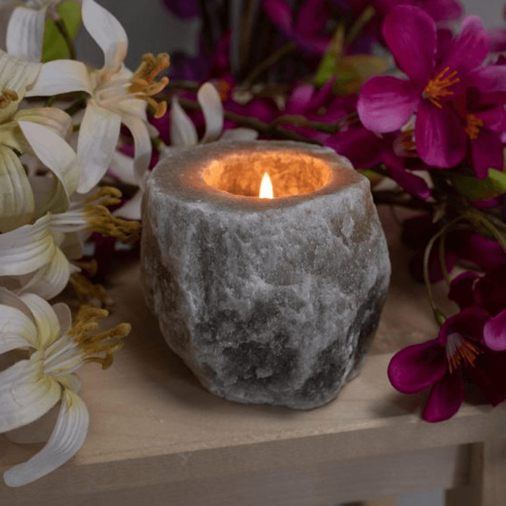 Φωτιστικό για ρεσώ από αλάτι Ιμαλαίων - γκρι - Salt Lamp Διαστάσεις: 9x9x10cm Βάρος: 400-700g - mykarma.gr