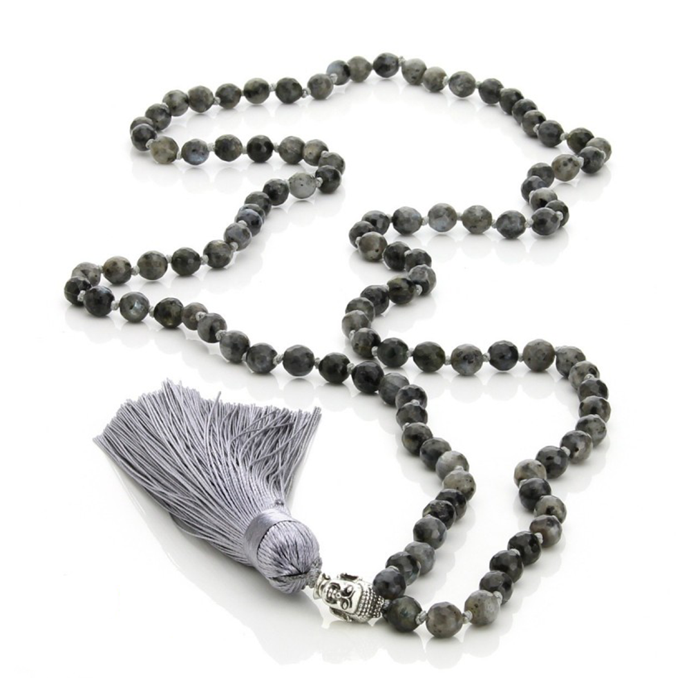 Θιβετιανό Βουδιστικό Mala Λαρβικίτης (Black Moonstone) - mykarma.gr