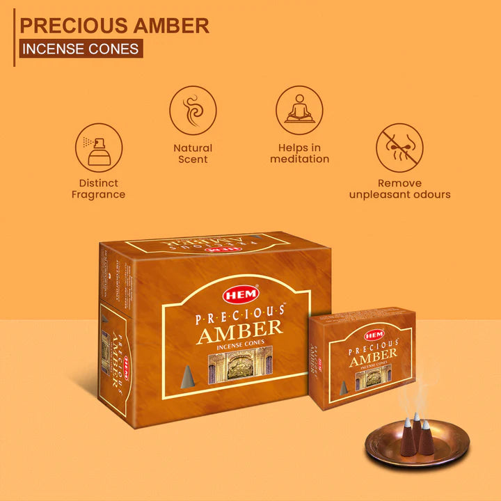 HEM Αρωματικοί Κώνοι – Άρωμα Κεχριμπαριού Precious Amber – 10 Κώνοι - mykarma.gr
