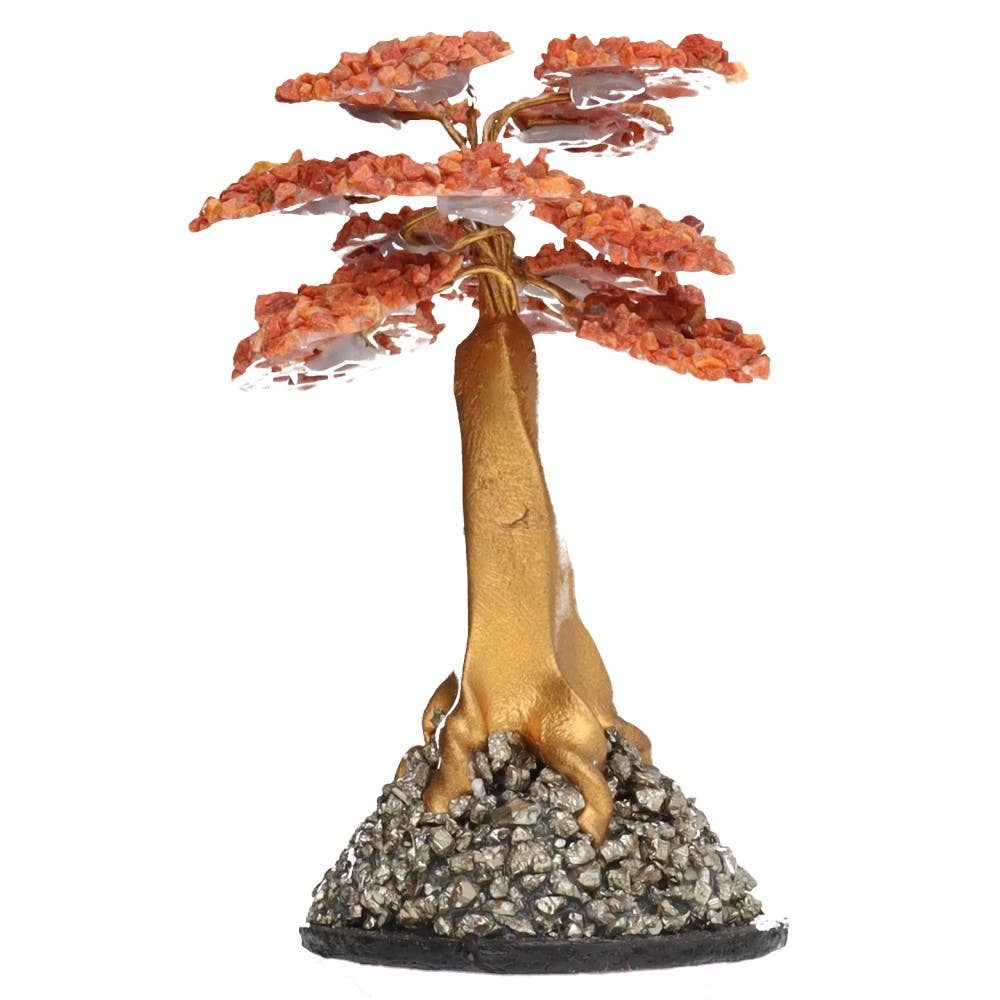 «Δέντρο της Ζωής» για Τύχη & Αφθονία με Ημιπολύτιμους λίθους Πορτοκαλί Καλσίτης (Orange Calcite) σε Βάση από Πυρίτη (Pyrite) Διαστάσεις: ~4,5 × 7 cm Βάρος: ~40 g