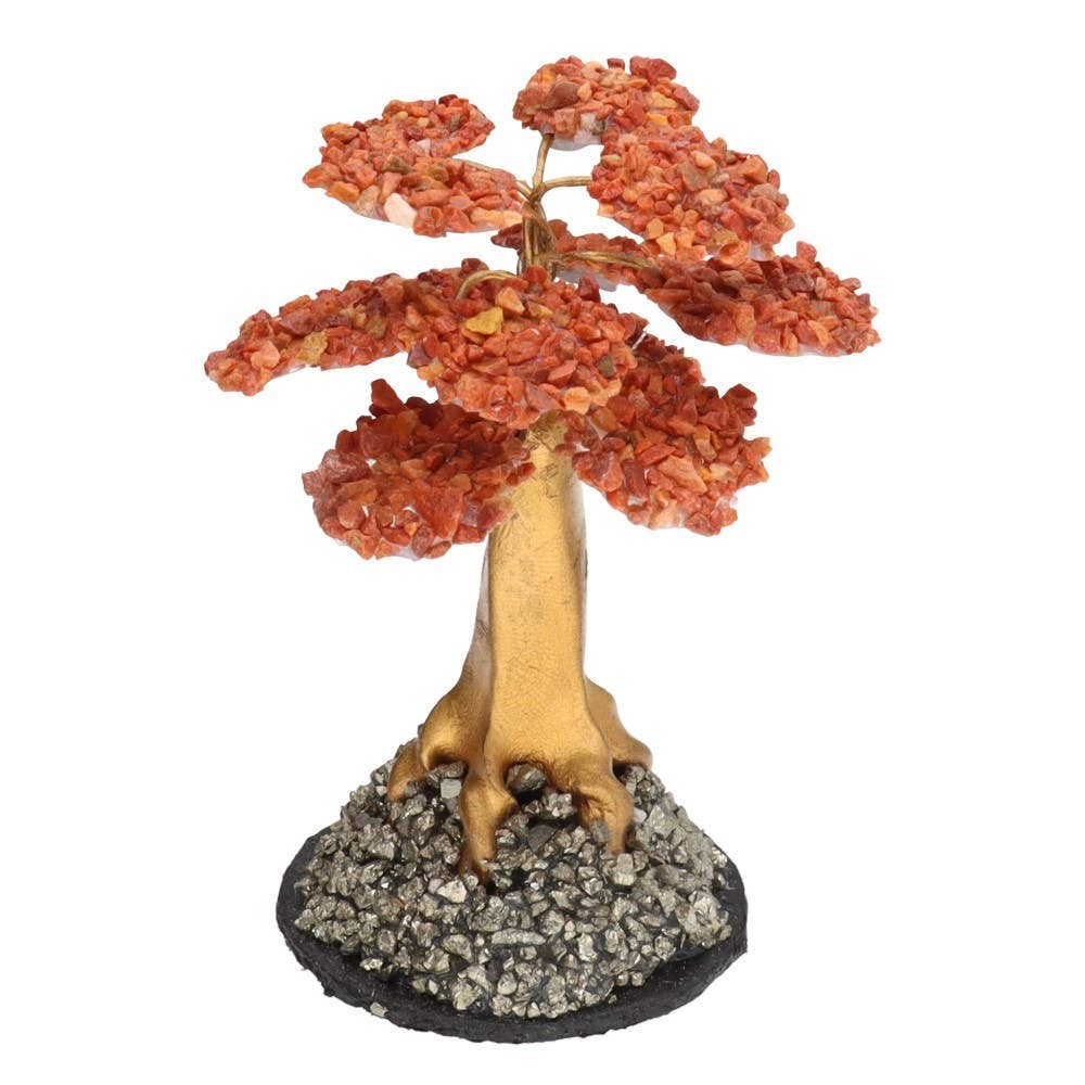 «Δέντρο της Ζωής» για Τύχη & Αφθονία με Ημιπολύτιμους λίθους Πορτοκαλί Καλσίτης (Orange Calcite) σε Βάση από Πυρίτη (Pyrite) Διαστάσεις: ~4,5 × 7 cm Βάρος: ~40 g