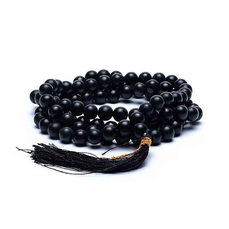 Mala με 108 χάντρες Μαύρο Αχάτη (Black Agate).Διάσταση χάντρας: 0,7-0,8 cm - mykarma.gr