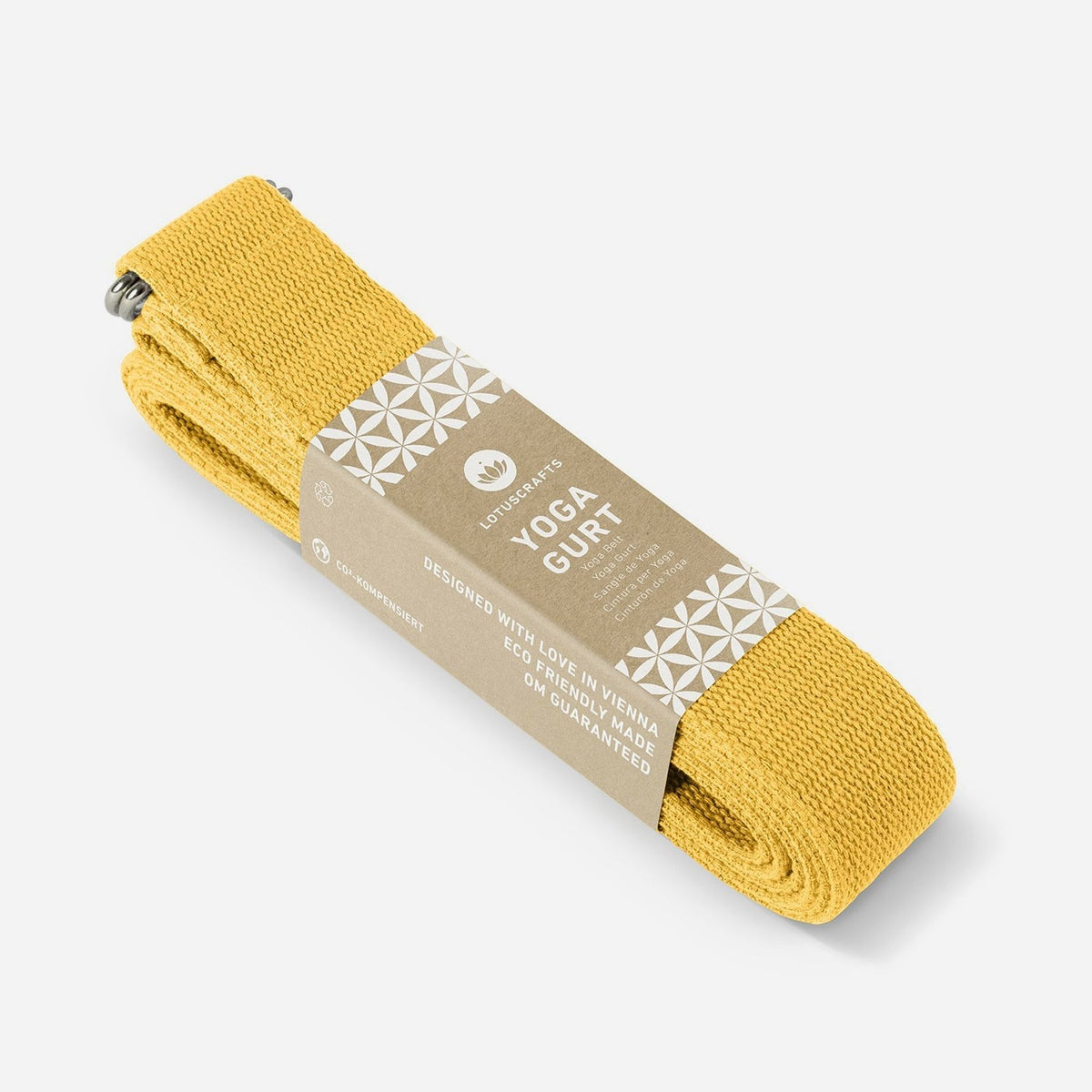 Lotuscrafts Ιμάντας γιόγκα D-Ring - safran yellow - BIO βαμβάκι 250x3,8 εκ - mykarma.gr