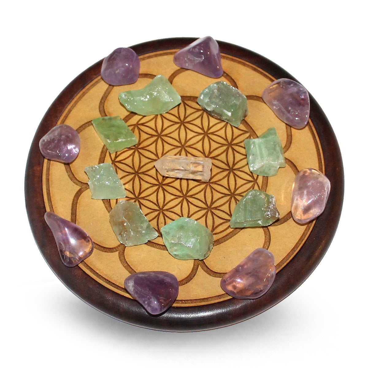Wood Crystal Grid - Πλέγμα Κρυστάλλων Θεραπείας (Υγείας)-Healing. Με 17 ημιπολύτιμους λίθους & ξύλο 15cm. - mykarma.gr